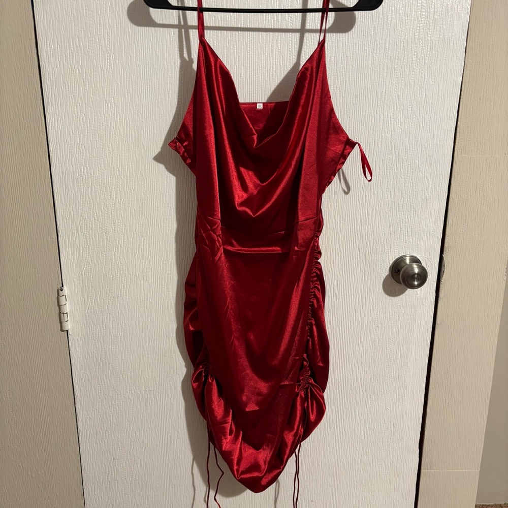 Red satin dress